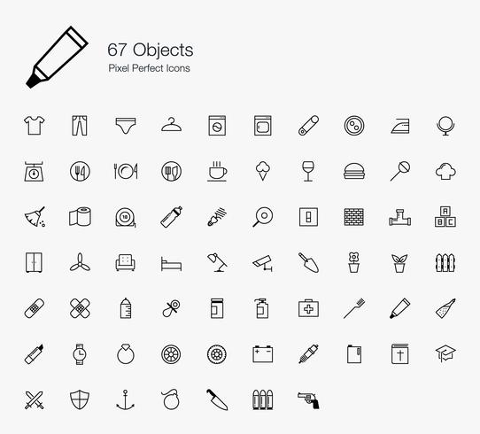 67 Objects Pixel Perfect Icons Line Style.  vector
