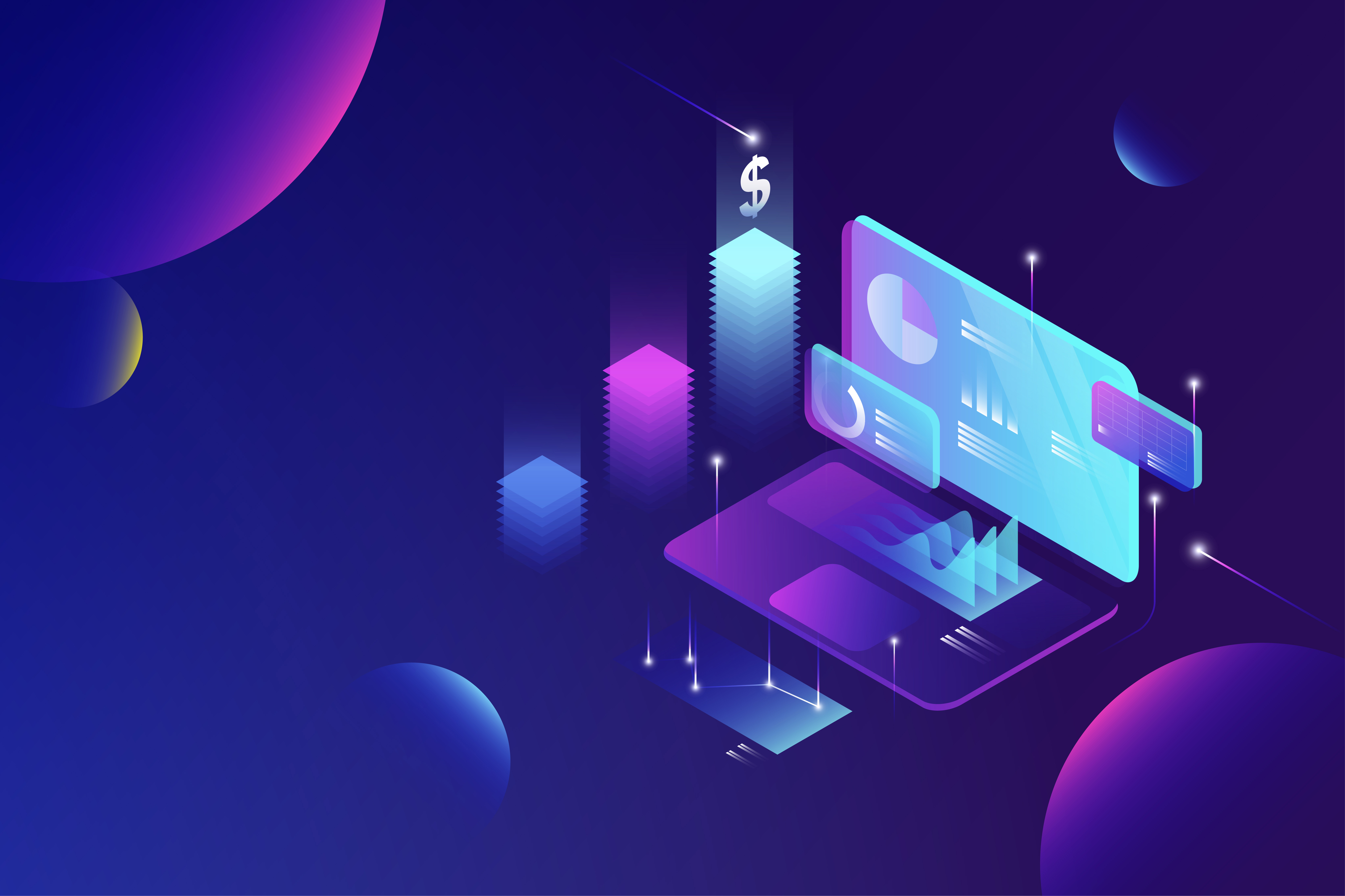 Online Financial Data Analysis Isometric Concept Financial Report