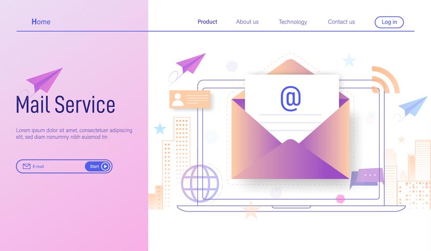 Electronic mail or Email services modern flat design concept, online subscribe and received newsletter through smartphone and laptop vector