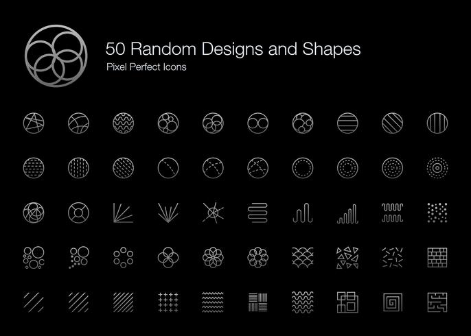 50 diseños aleatorios y formas Pixel Perfect Icons (Line Style Shadow Edition). vector