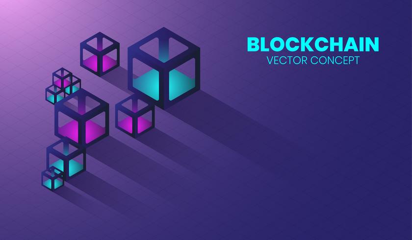 Blockchain de nueva tecnología en caja 3d y concepto isométrico, criocorriente digital, sistema cibernético electrónico. vector