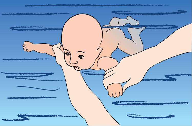 Baby swims. Swimming lesson vector