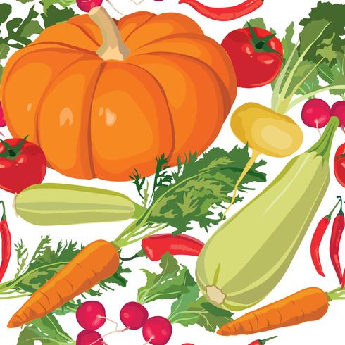 Vegetables pattern. Garden harvest seamless background. vector