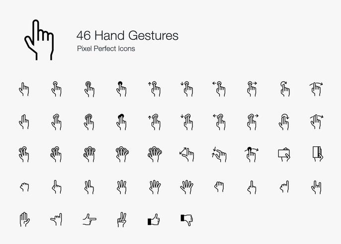 Hand Finger Gestures Pixel Perfect Icons Hand Line.  vector