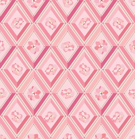 El estampado de flores florece el fondo de azulejos. Adorno de linea de diamante vector