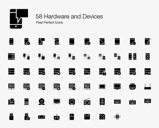 58 Hardware and Devices Pixel Perfect Icons Filled Style. vector