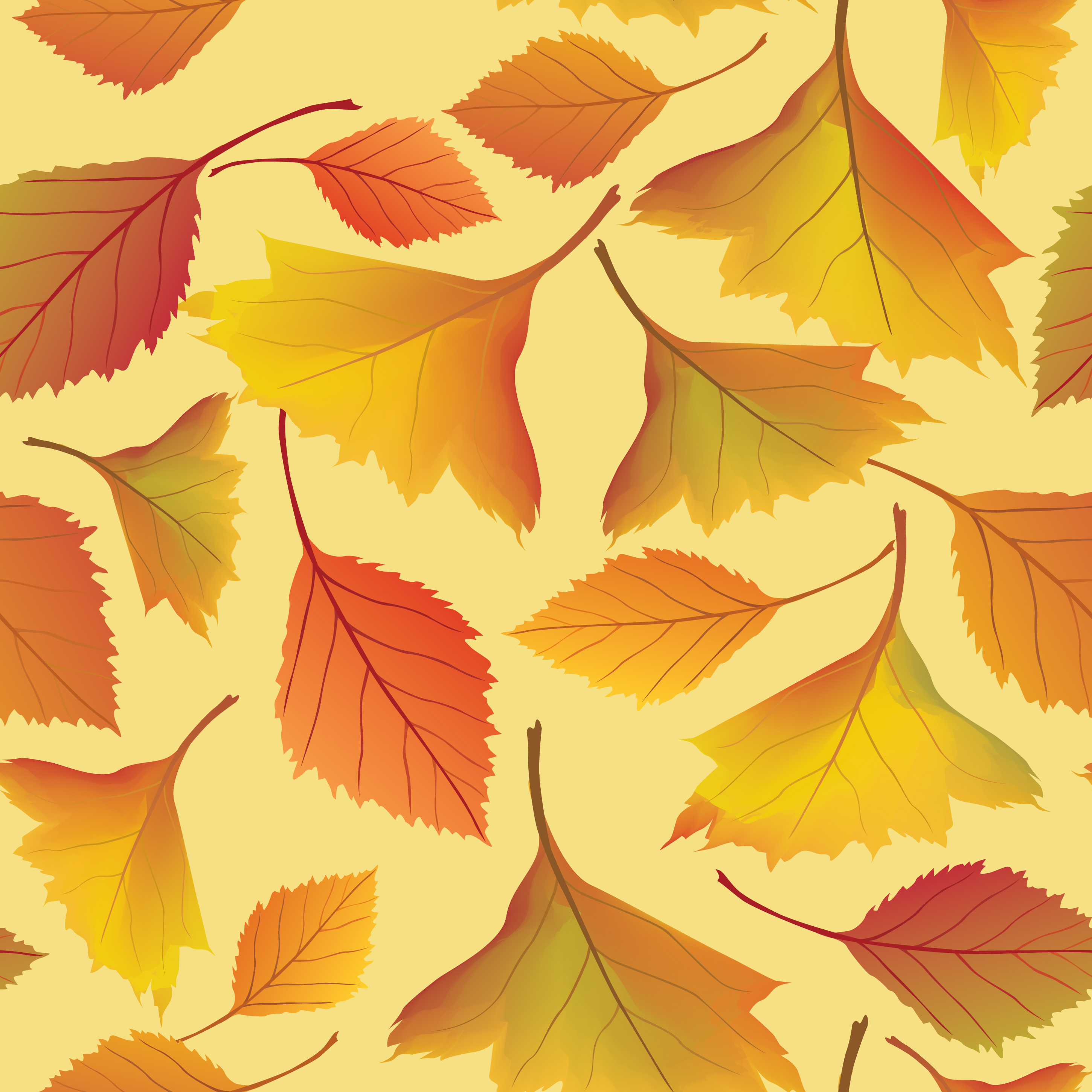 Autumn cartoon maple leaves seamless pattern. Fall theme background. Flat  design. Nature, outdoor, autumn wallpaper. Stock Vector