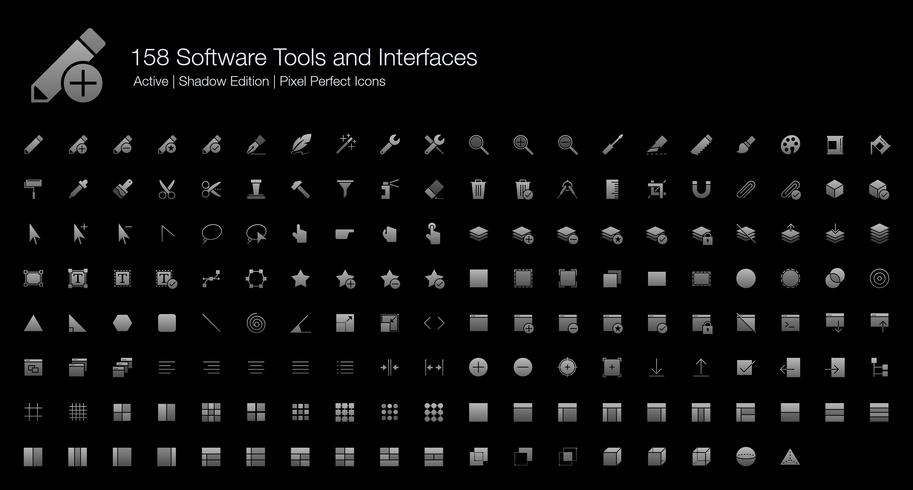 158 Herramientas de software e interfaces Pixel Perfect Icons (Filled Style Shadow Edition). vector