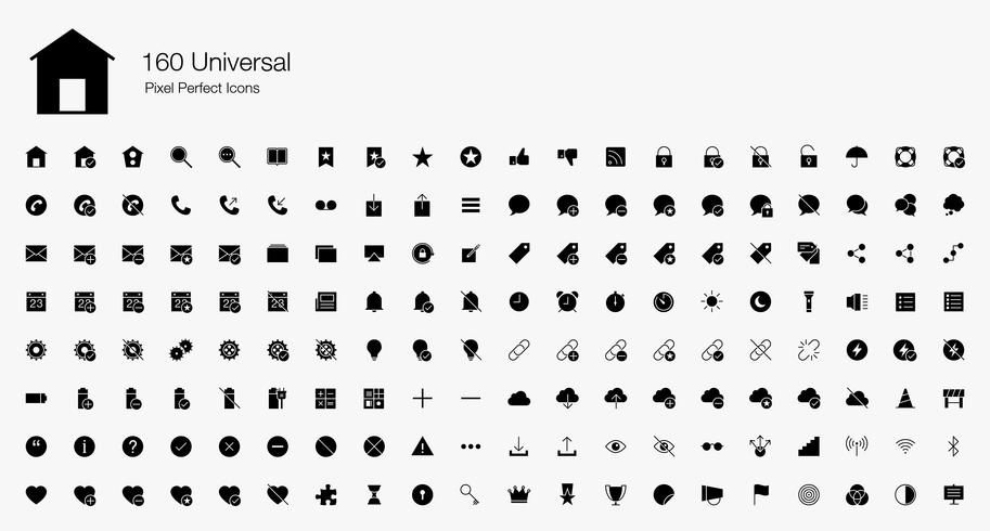 160 iconos universales de píxeles perfectos (estilo relleno). vector