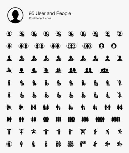 95 User and People Pixel Perfect Icons Filled Style. vector