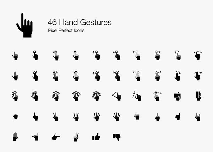 46 Hand Gestures and Finger Actions Pixel Perfect Icons Filled Style. vector