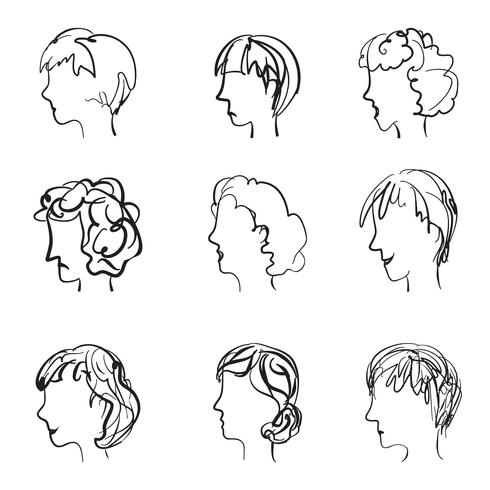 Caras de perfil con diferentes expresiones en estilo boceto retro. vector