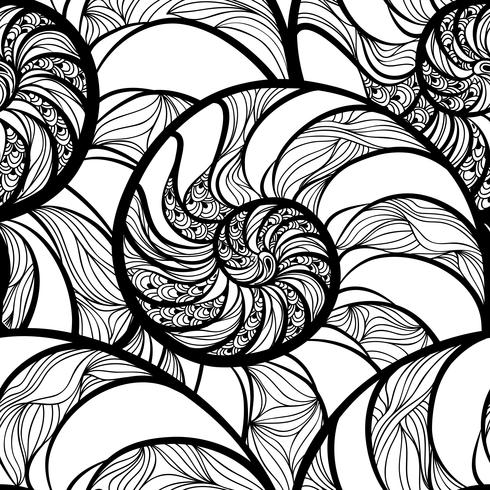 Abstract spiral seamless pattern. Wave nautilus marine background vector