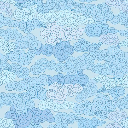 Abstract swirl cloud seamless pattern. Blue sky background vector