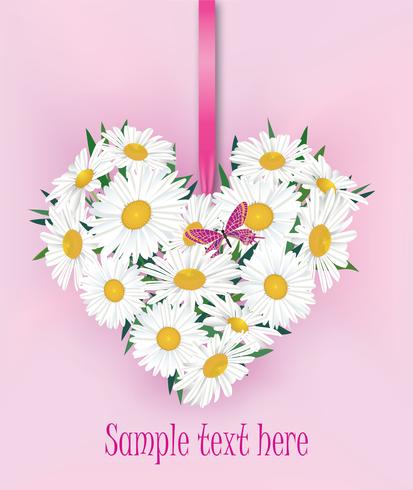 Ramo de flores. Marco floral del corazón. Tarjeta de felicitación de verano Flourish. vector