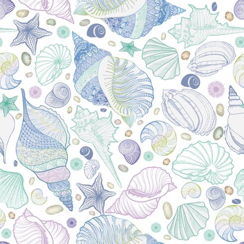 Seashell seamless pattern. Summer holiday marine background vector