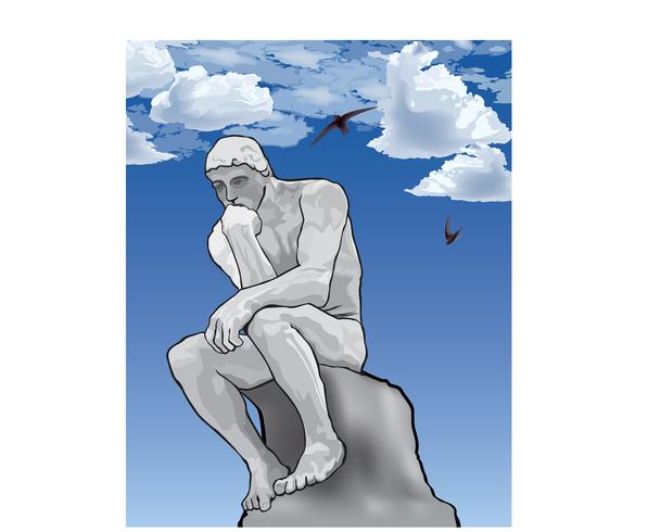 Thinker man concept. The Thinker Statue by the French Sculptor Rodin. vector