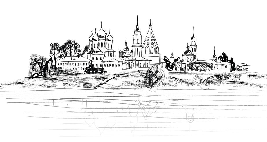 Viejo paisaje ruso de la ciudad. Kolomna Kremlin paisaje urbano. Vista turistica vector