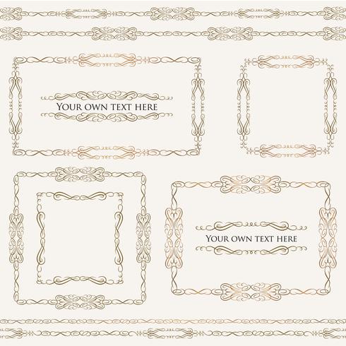 Calligraphic floral frames. Page decor vignette borders, dividers set vector