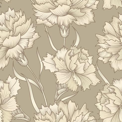 Floral retro seamless pattern. Flower engraved background. vector