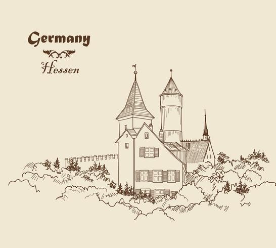 Medieval castle landscape. Ancient castle tower building skyline vector