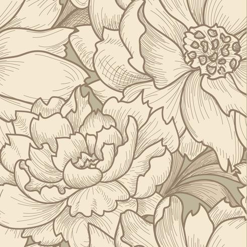 Floral seamless pattern. Flower background. Engraved texture vector