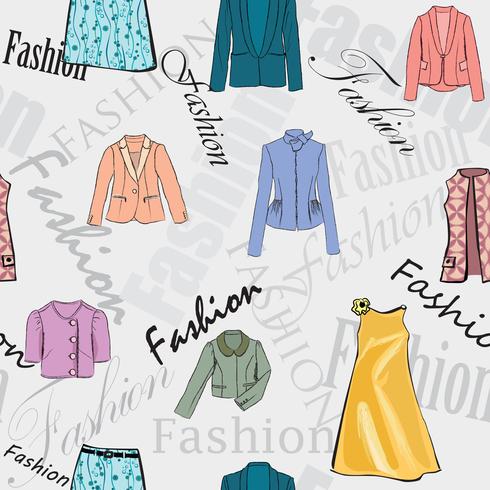 Fashion cloth seamless pattern. Retail women dress sale background vector