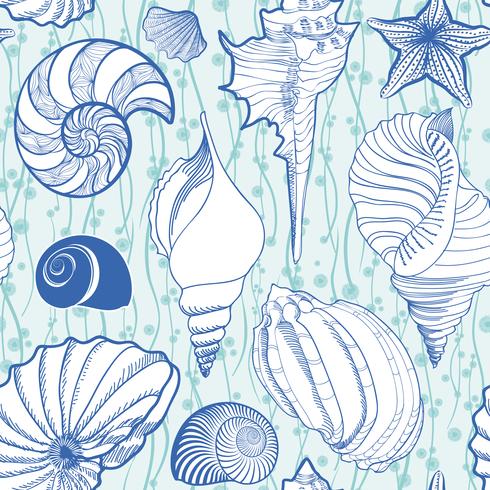 Seashell de patrones sin fisuras. Fondo marino de vacaciones de verano vector