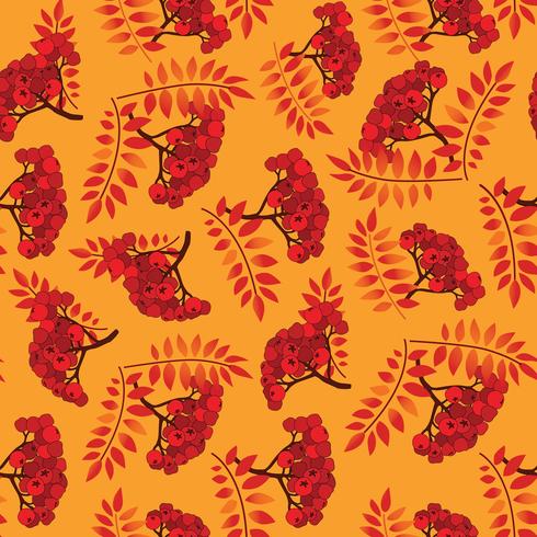 Fall seamless pattern. Autumn leaves background, rowan berry branch vector