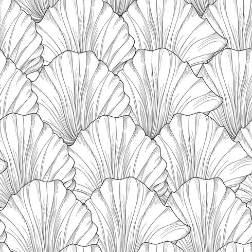 Floral seamless pattern, engraved flower petals. Flourish texture vector