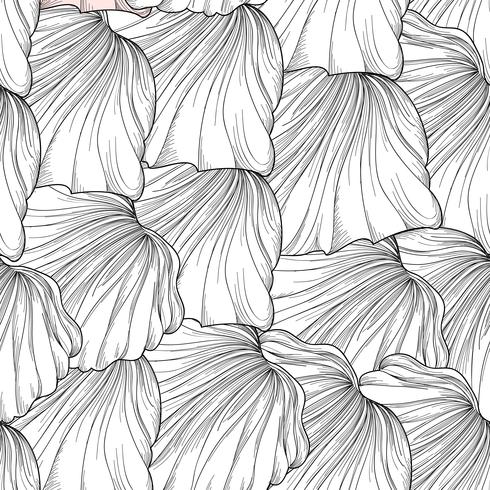 Floral seamless pattern, engraved flower petals. Flourish texture vector