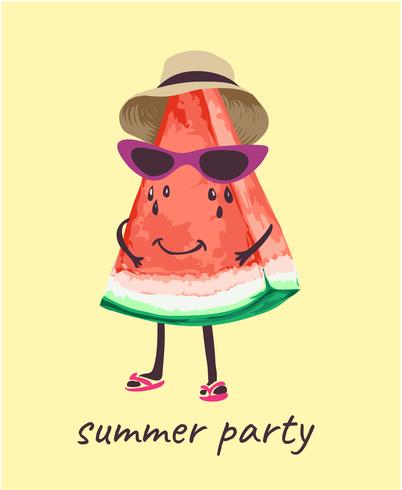 Sandía en ilustración de dibujos animados traje de verano vector