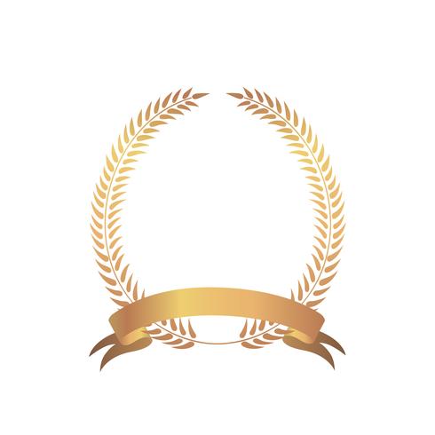 Golden award frame. Winner sign. Laurel wreath with ribbon vector