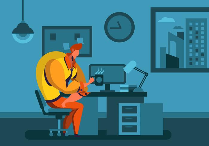 Man Working Overtime at Night vector