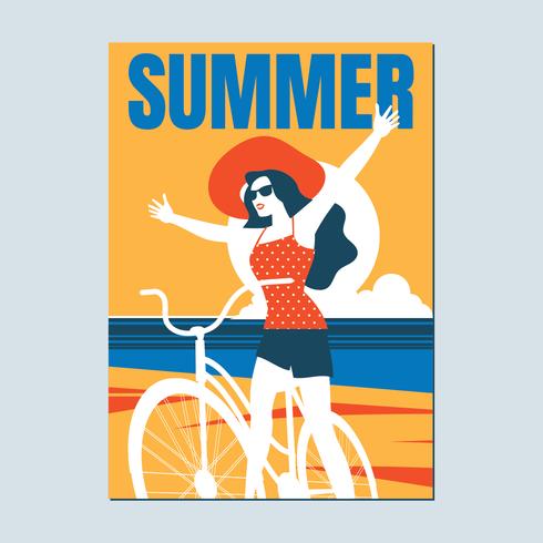 Cartel retro en una playa de verano vector