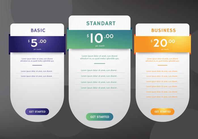 Tabla de precios de diseño vectorial vector