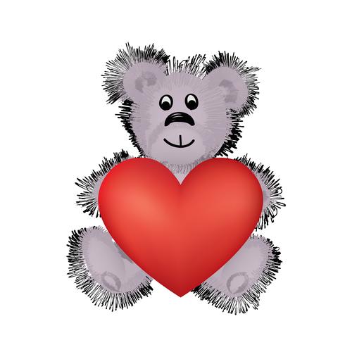 Juguete del oso de peluche con el corazón rojo grande en manos. Tarjeta de san valentín te amo vector