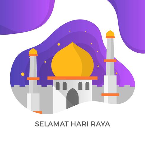 Ilustración moderna del vector de los saludos de Selamat Hari Raya Eid Mubarak