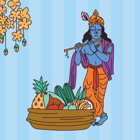 Comida para Vishu junto con Krishna vector