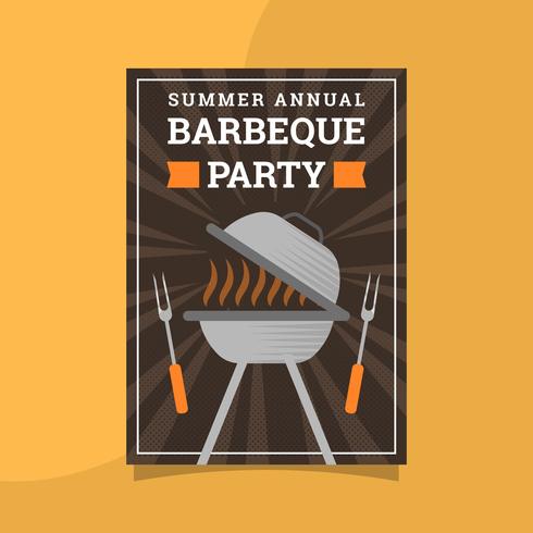 Plantilla de vector de cartel de barbacoa retro plana