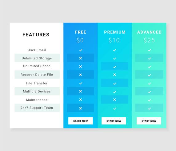 Simple Pricing Table vector