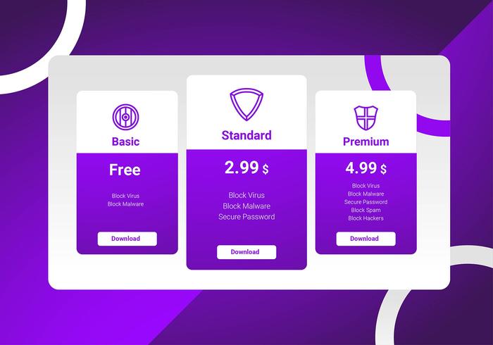 Security Software Pricing Table vector