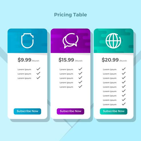 Flat Minimalist Pricing Table vector