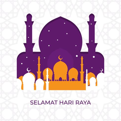 Plano moderno Selamat Hari Raya Eid Mubarak saludos ilustración vectorial vector