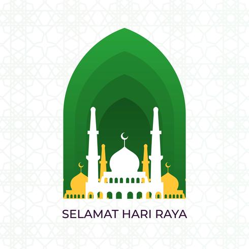 Flat Selamat Hari Raya Eid Mubarak Vector Illustration