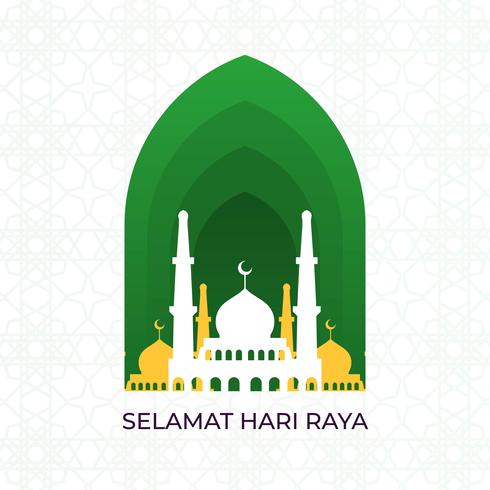 Ilustración de Vector de Selamat Hari Raya Eid Mubarak plana