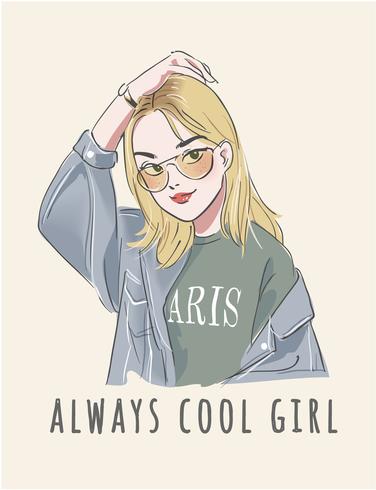 lema con ilustración de dibujos animados lindo chica vector