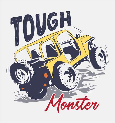 slogan with cartoon four wheels truck illustration vector