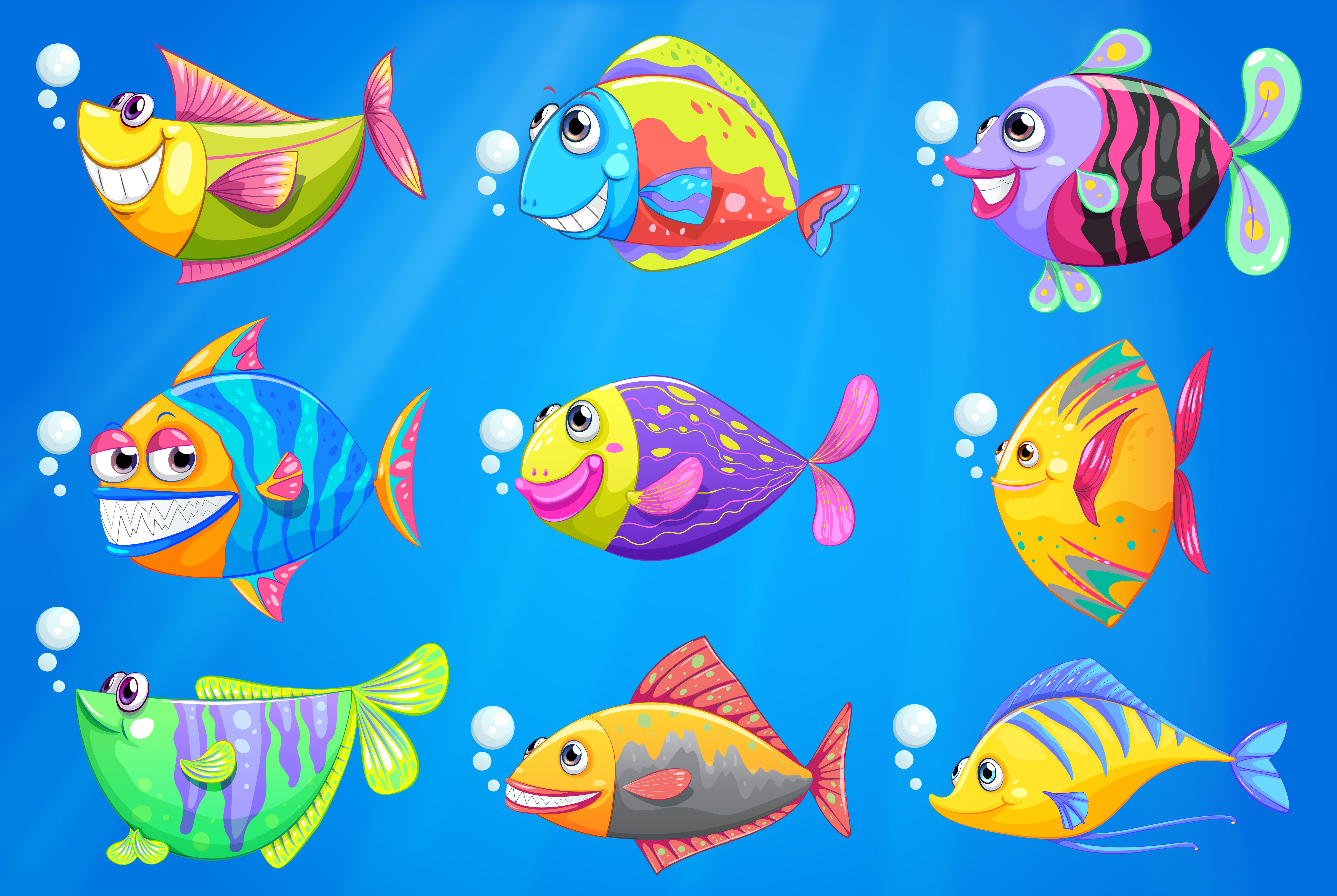 Download Nine colorful fishes under the sea - Download Free Vectors ...