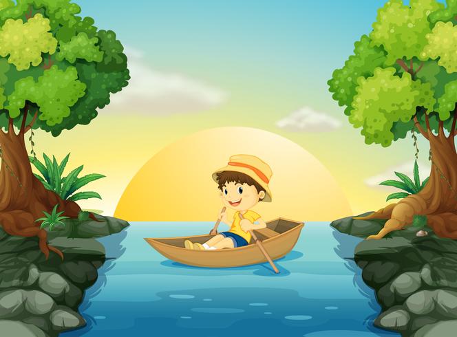 A boy boating vector